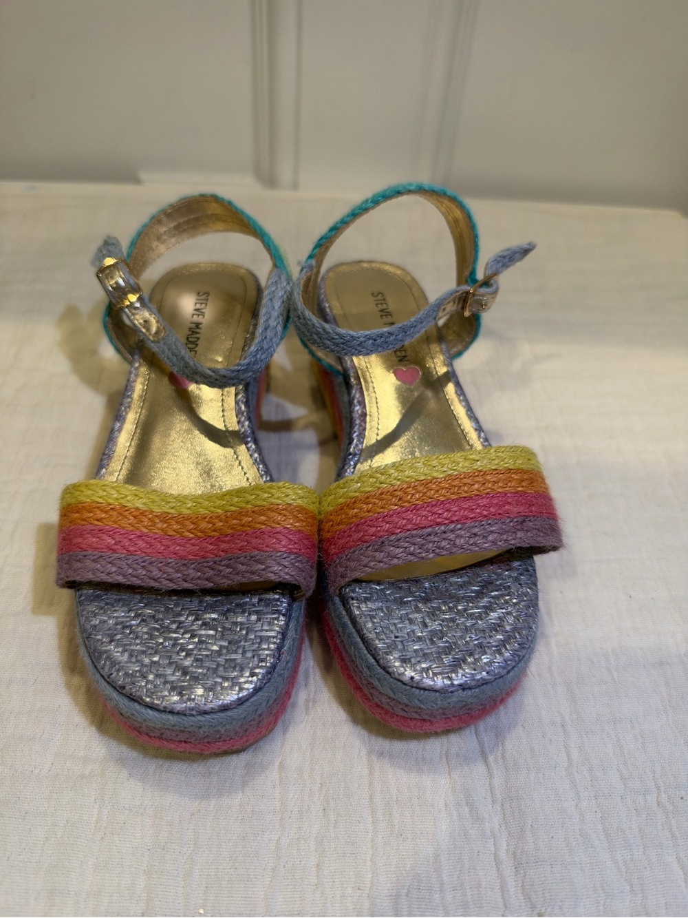 Steve Madden Kids Rainbow Braided Platform Sandals - Blue, Pink, Yellow